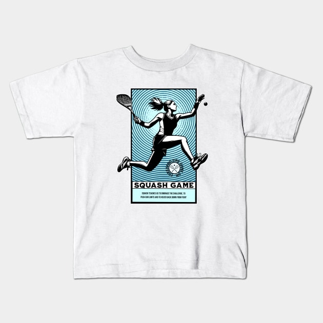 Squash player Kids T-Shirt by Graffik-Peeps